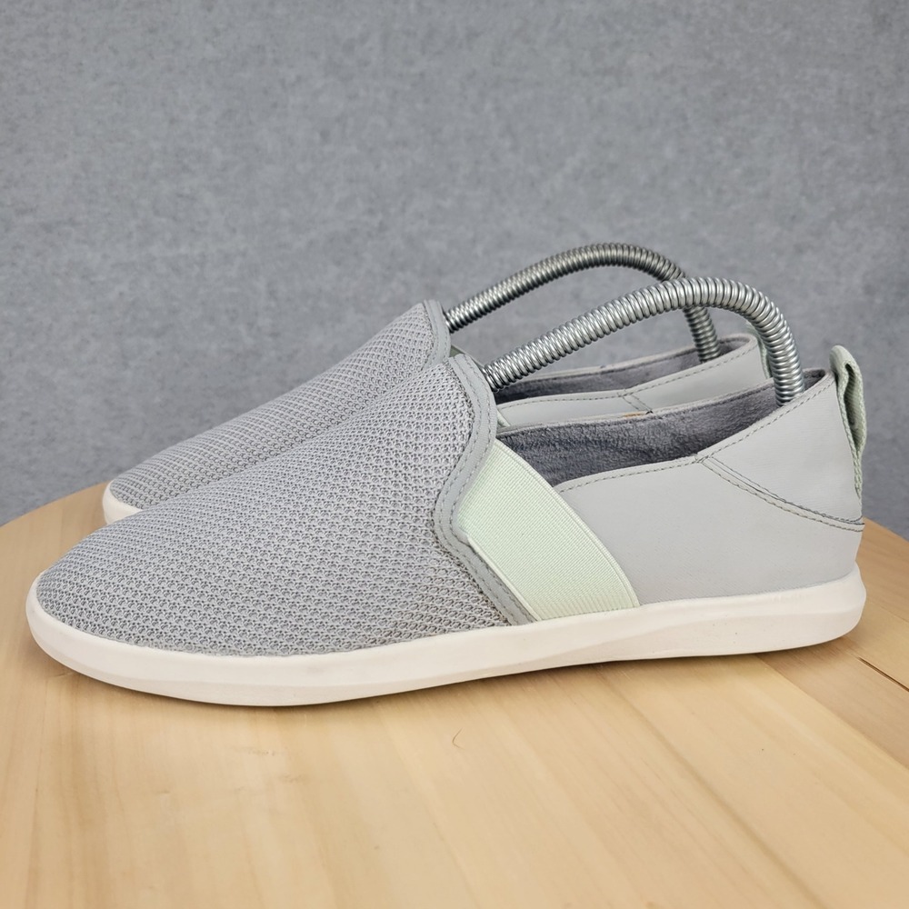 Olukai‎ Hale'Iwa Sneakers Women 8.5 Grey Mint Green Mesh Slip On 20380-PG3G
